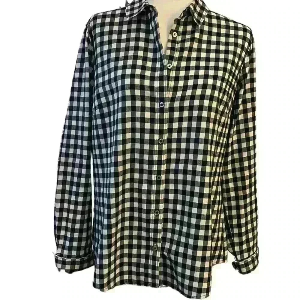 ORVIS Black and White Checked Flannel Long Sleeve Button Down Size Large​